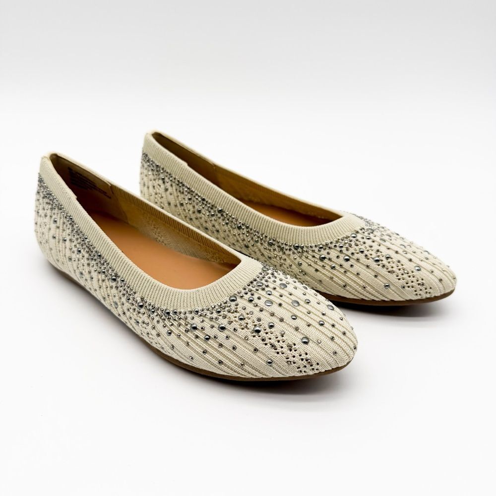 XOXO Laine Studded Ballet Flats Stretch Knit Slip On Sparkle Off White 6 NEW - Picture 6 of 15